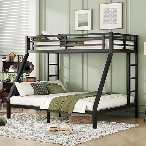 Bellemave Bunk Bed Twin Over Queen, Heavy Duty Metal Queen bunk Bed for Adults, Twin XL Bunk Bed, Black