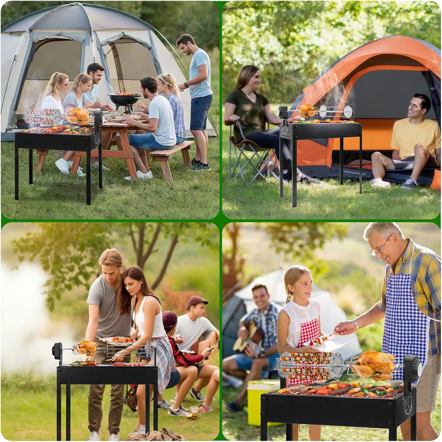 BDL Charcoal Grills Portable Rotisserie Grill Roaster with Motor, BBQ Lamb Skewer Camping Barbecue Grill for Garden Backyard Party Picnic Travel Outdoor Cooking Use