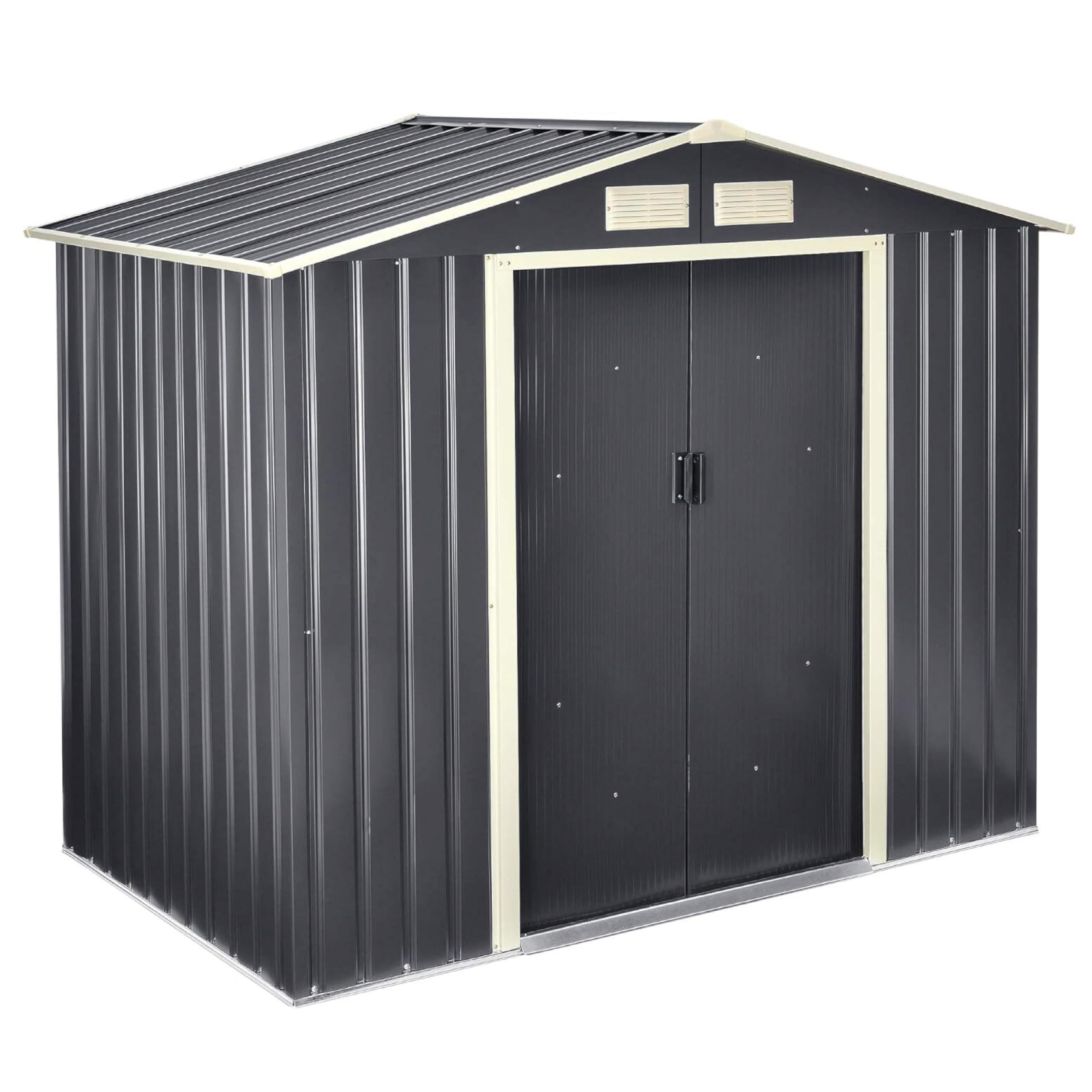 [en.casa] Geräteschuppen 213x127x185cm Gartenhaus 4 m³ mit Satteldach Metallrahmen Schuppen aus Stahlblech Abschließbar Gerätehaus 2 Schiebetür Dunkelgrau