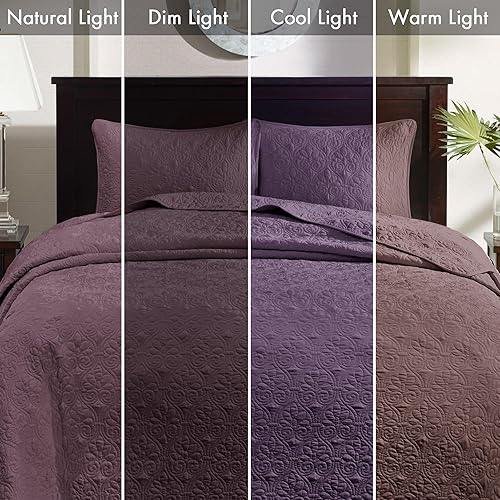 Miniatura 7 de Madison Park Quebec - Colcha acolchada reversible estilo damasco, ideal para todas las estaciones, juego de cama de colcha ligera y fundas a juego,