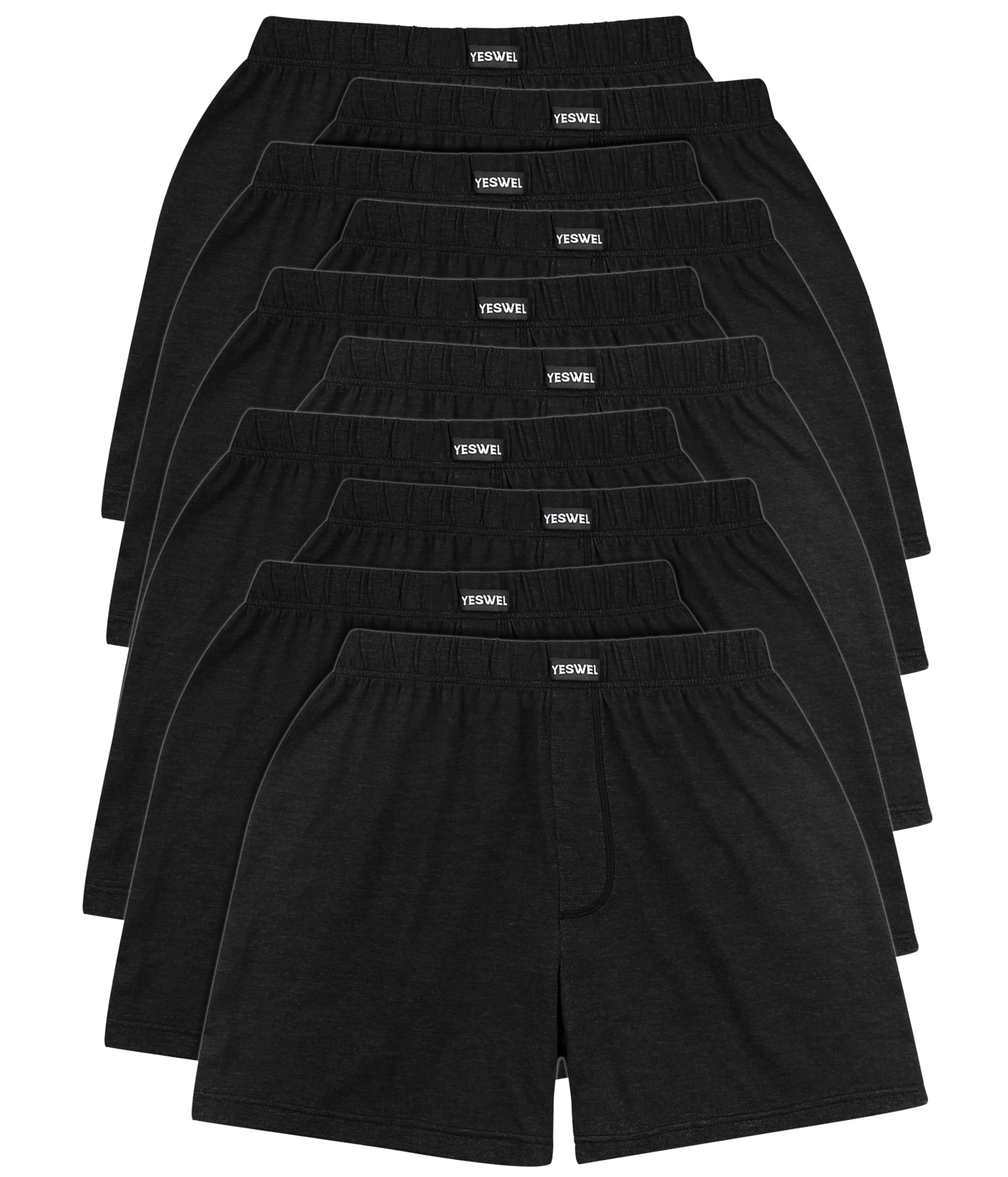 YESWEL 10 Pack Schwarz Boxershorts Herren, Atmungsaktive Baumwolle Unterhosen Männer XXL, Lockere Retroshorts