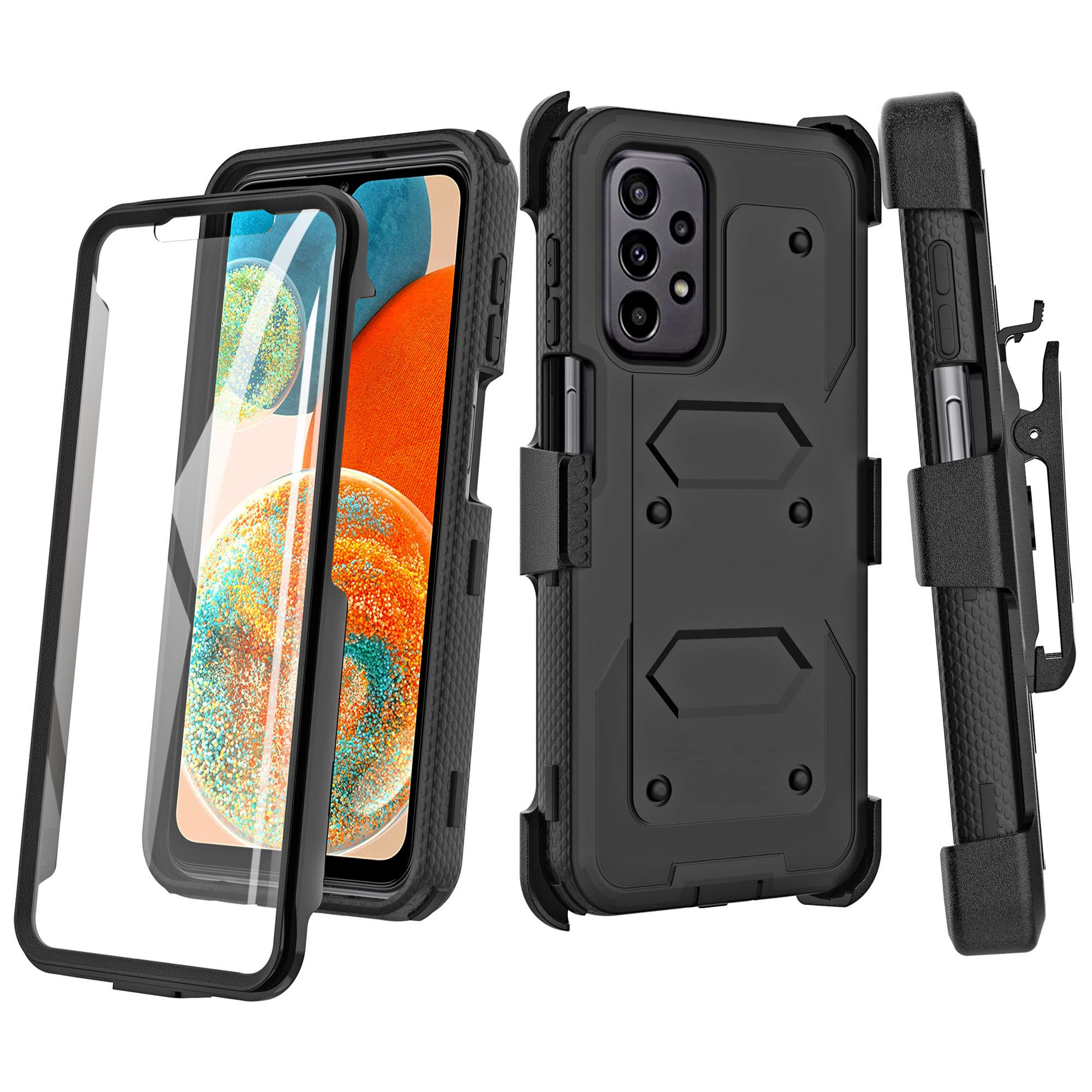 HONTECHfor Samsung Galaxy A23 5G Case, Holster Phone Case with Built-in Screen Protector Swivel Belt Clip Heavy Duty Full Body Protection Shockproof Kickstand Cover for Outdoor Sports