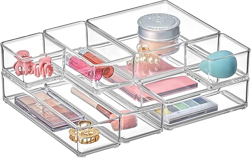 Amazing Abby - QuickSort - Organizadores apilables de plástico (juego de 8 piezas) para tocador y cajón de escritorio, solución de almacenamiento