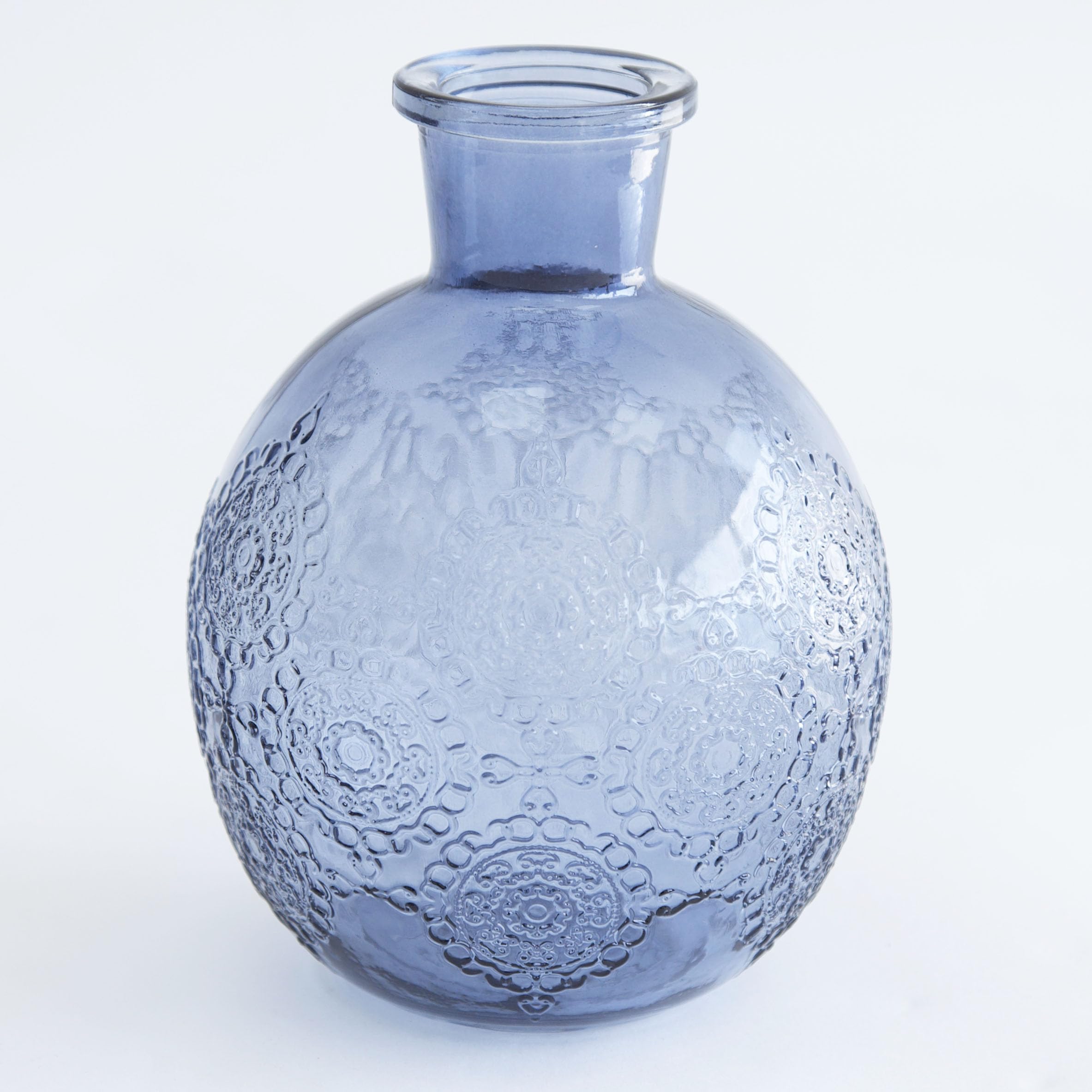 Decor Essentials Jarrón de burbujas de cristal Bologna, acabado brillante, forma de burbuja única, compacto, 16 cm de altura para decoración del hogar (azul)