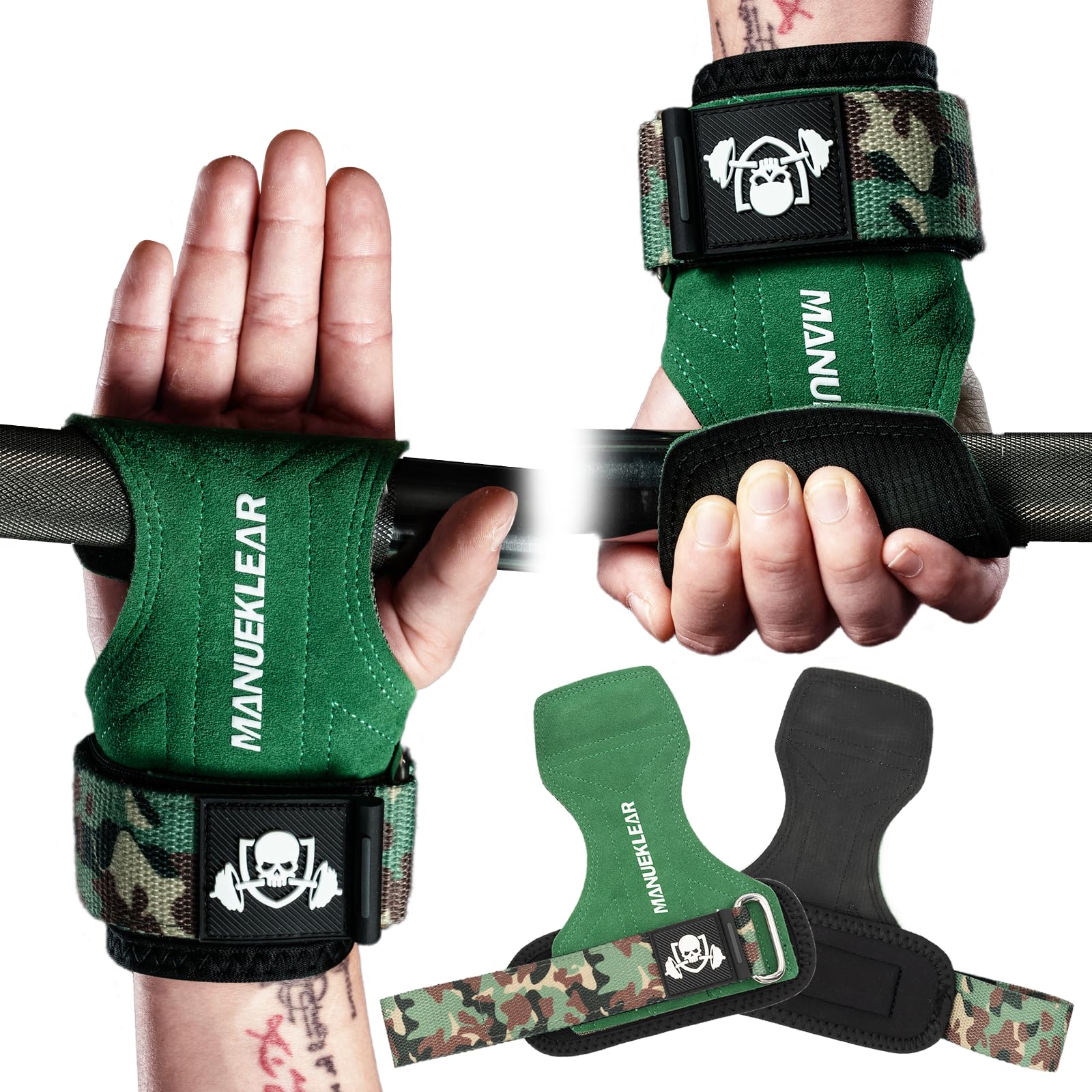 Double Layer Leather Weight Lifting Straps, Premium Gym Straps for Deadlifts and Pull Ups, Padded Support Wrist Straps for Men Women (Pair)