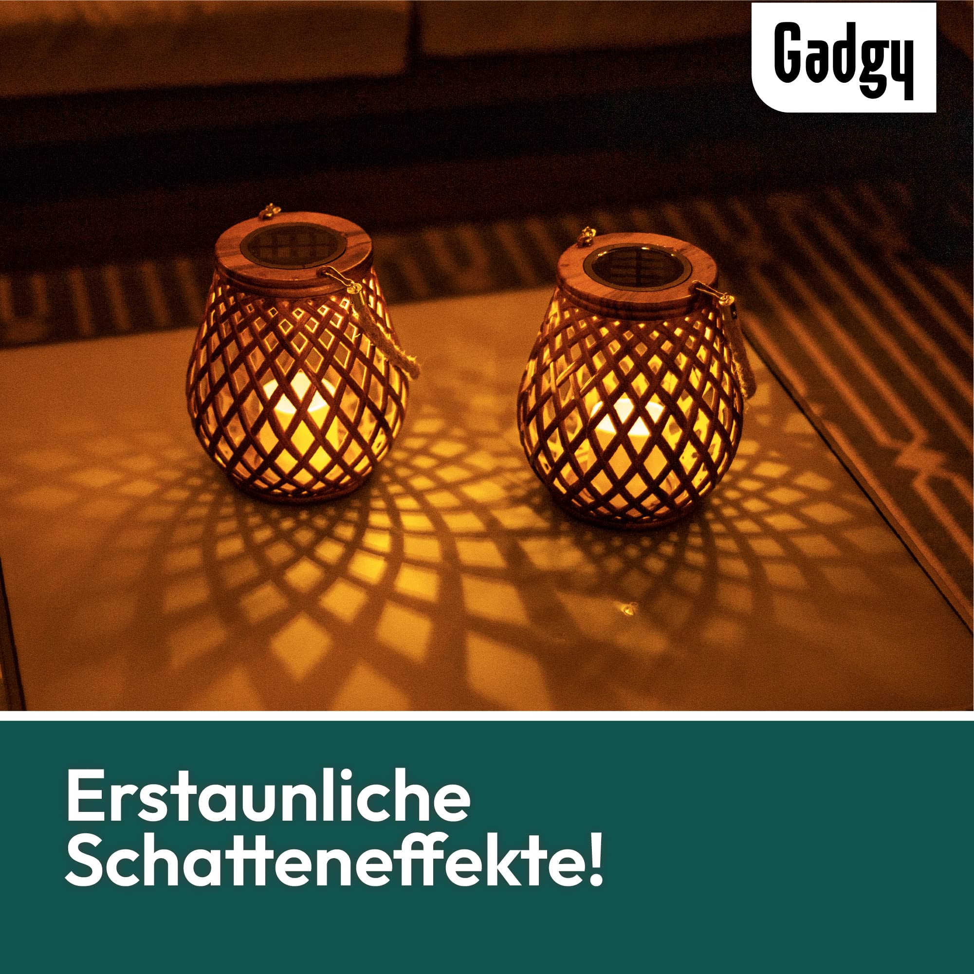 Gadgy Solarlampen für Außen 2er Set Rattan-Optik Wasserdichte Gartenlaternen LED Solarleuchten