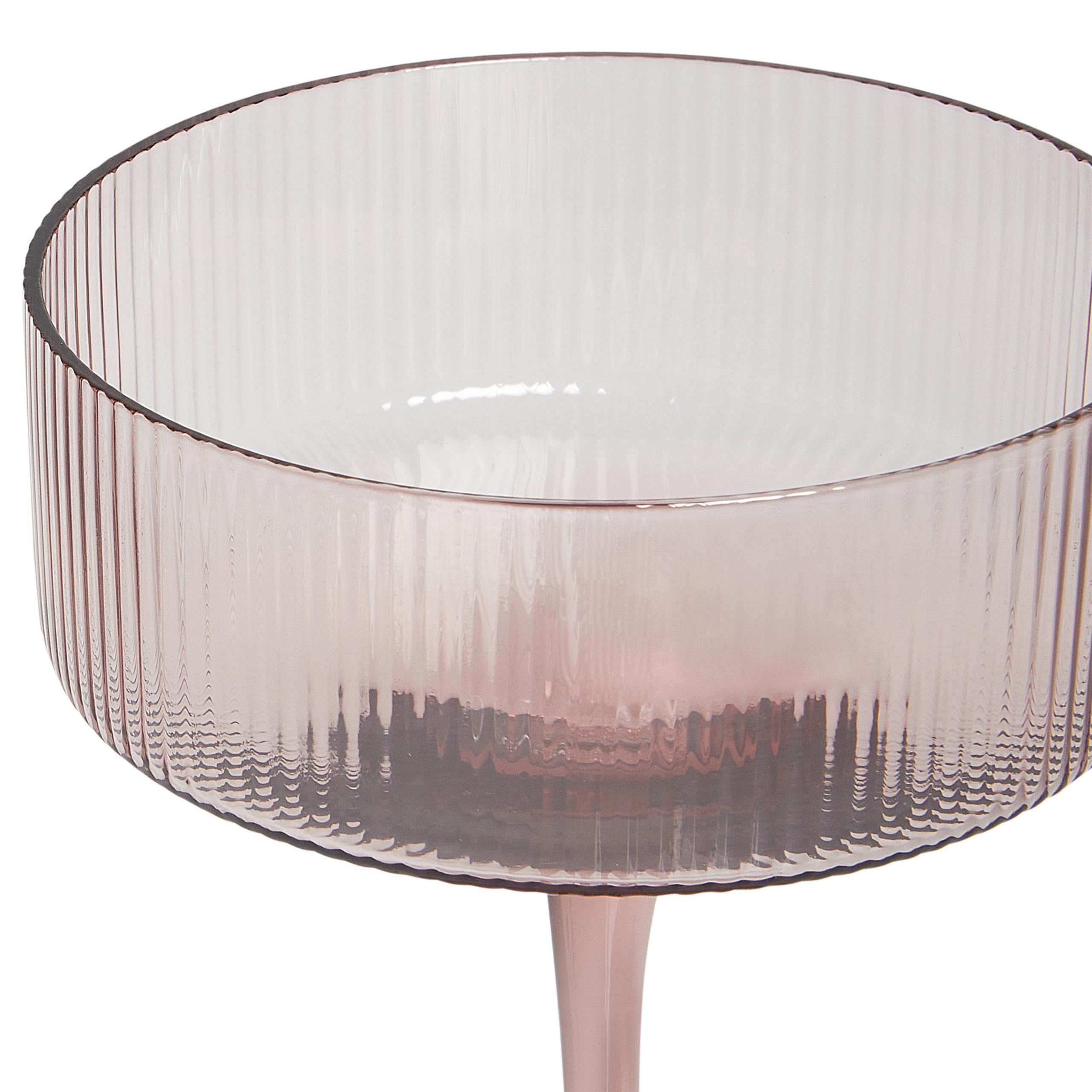 Beliani Set de 4 Soucoupes à Champagne Striées Soufflées à la Main 33 cl Rose Transparent Améthyste