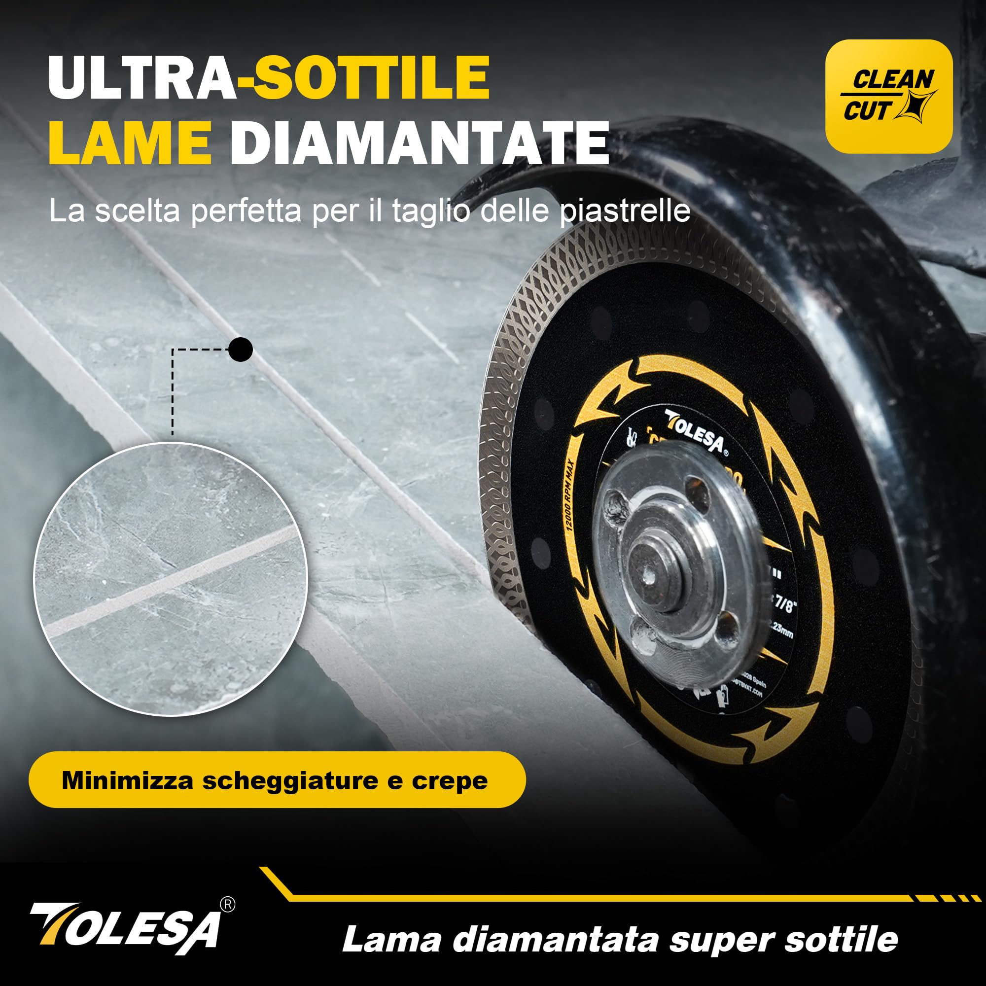 TOLESA Disco Diamantato 125 mm, Disco da Taglio Extra Sottile per Piastrelle, Ceramica, Marmo e Granito, Per Taglio a Secco o ad Acqua, Foro 22,23 mm con Anelli Adattatori 20 mm & 16 mm (Set da 3)