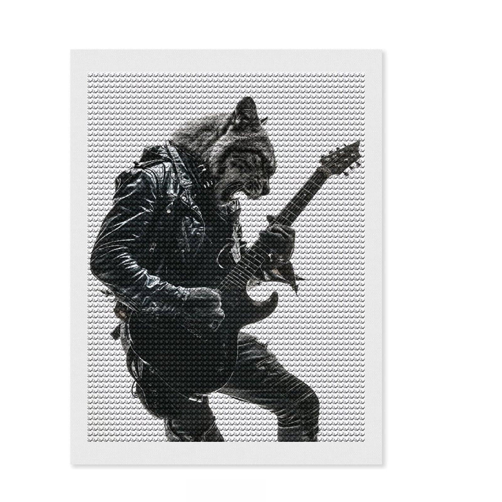 Junmoney Cougar Guitar Diamond Art Kit 12"x16", Sparkling Crystal Beads, Home Decoration, with Tool Kit, Fun Craft Activity, DIY