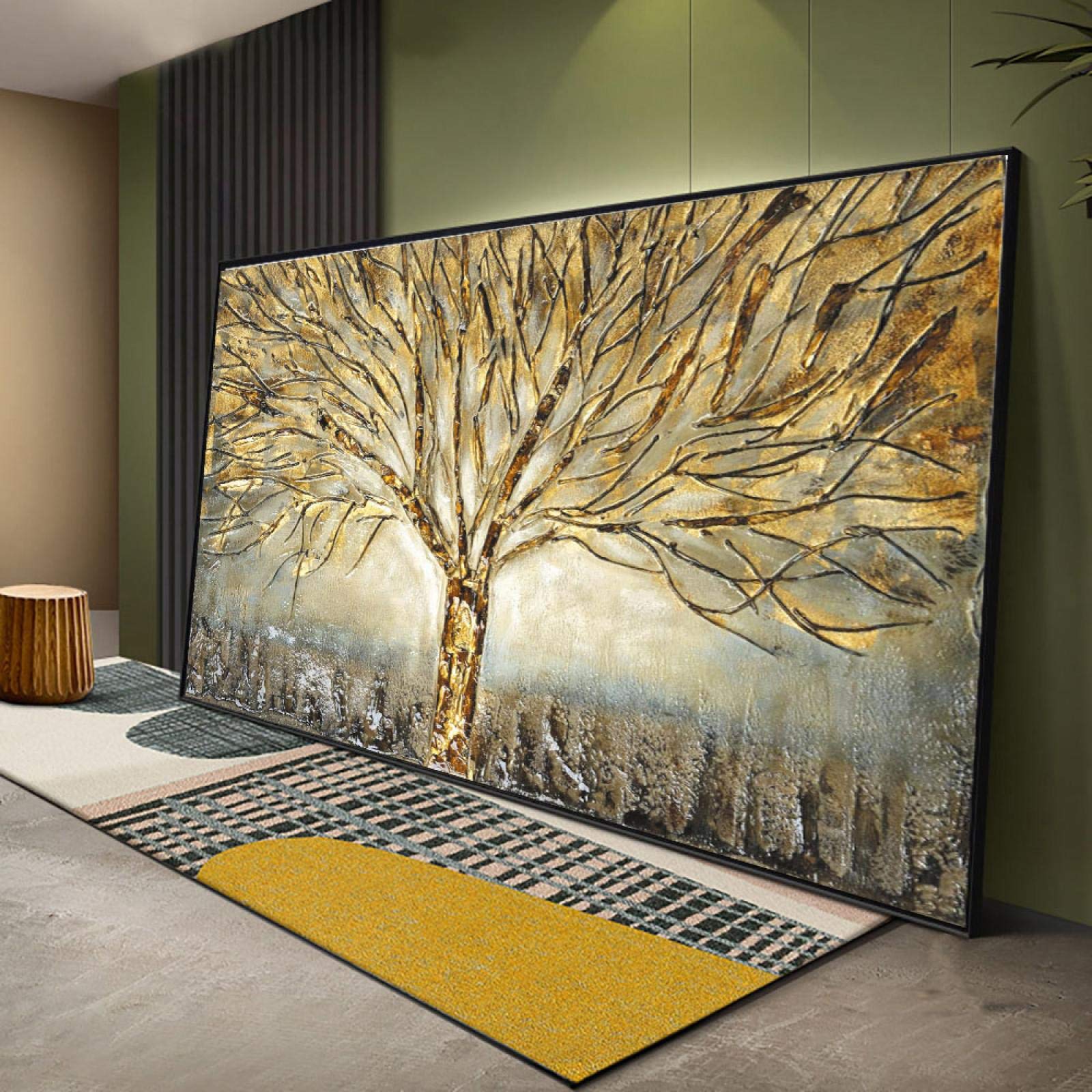 Grote boom met gouden bladeren kunst canvas – De Muurdecoratie