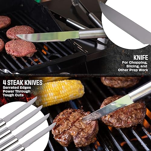 Miniatura 6 de Kit de accesorios para barbacoa, juego de herramientas de parrilla de acero inoxidable de 19 piezas con funda de transporte de aluminio, juego