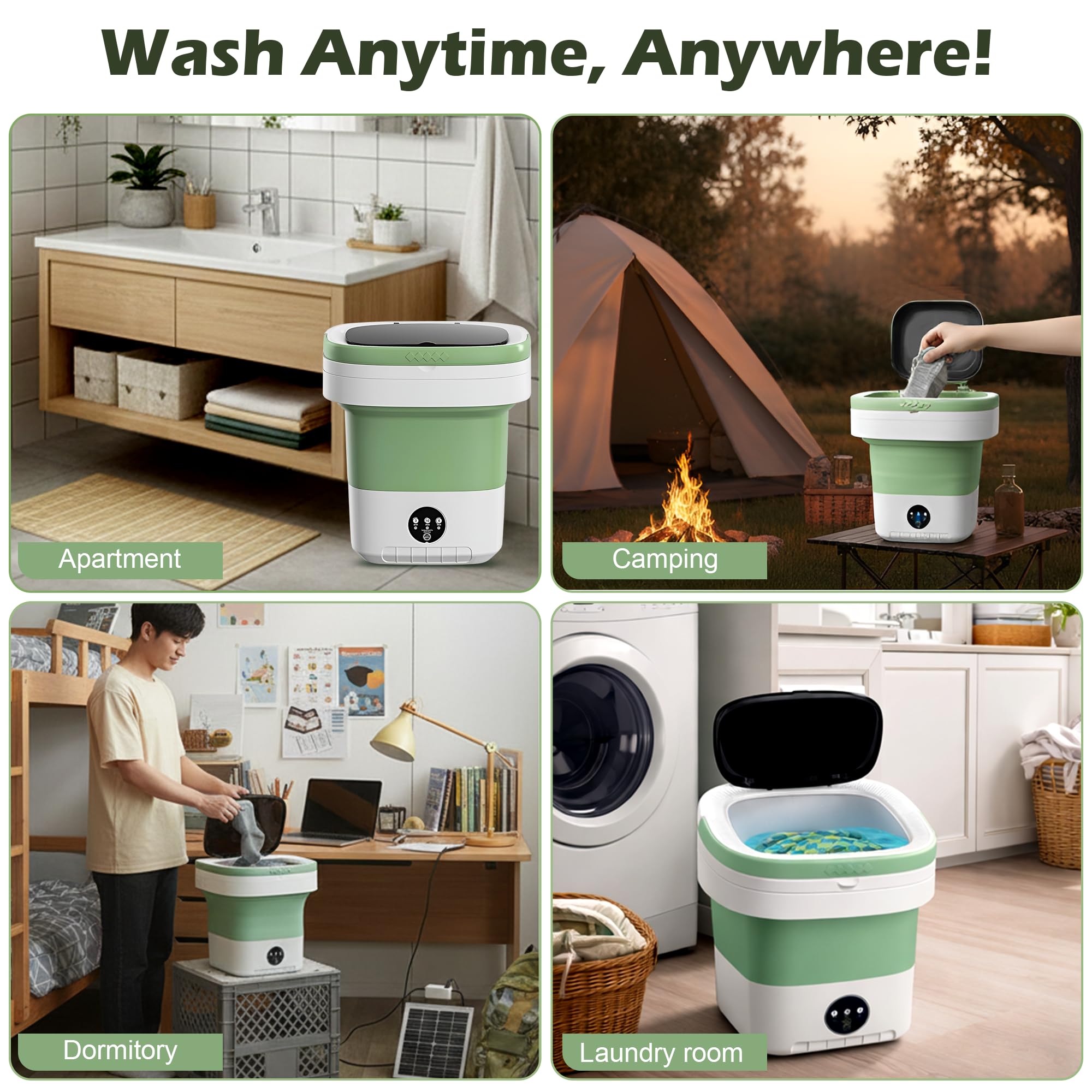 16L Portable Washing Machine - Deep Cleaning Collapsible Mini Washer Small Washing Machine with Spin Basket 3 Wash Modes Timer - Portable Clothes Washer for Travel Apartment Camping Dorm Hotel Home — view 9