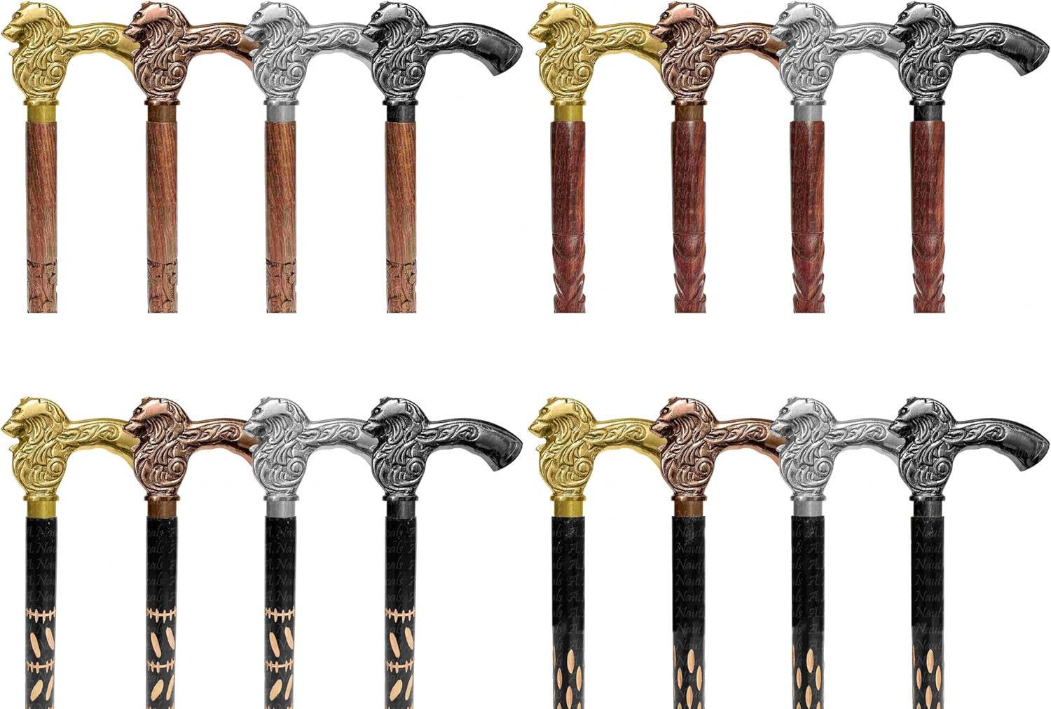 Wood Walking Staff Cane Stick with Lion Handle, Rubber Ferrule, Foldable, Adjustable, Custom 31-61 in, AANWS168