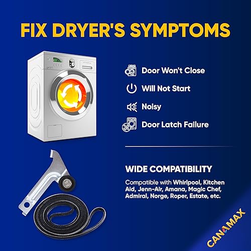 Miniatura 5 de Canamax Polea tensora de secadora 8547174 prémium y correa de tambor de transmisión 8547168, compatible con Whirlpool Amana, repuesto AP5983811