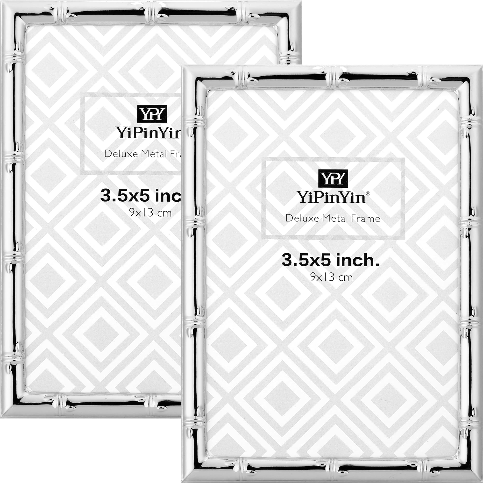 YiPinYin Elegant Silver Plated 3.5x5'' Bamboo Detail Designs Metal Picture Frame 2pack,with Real Glass & Soft Touch Velvet Backing for Desktop and Wall Décor