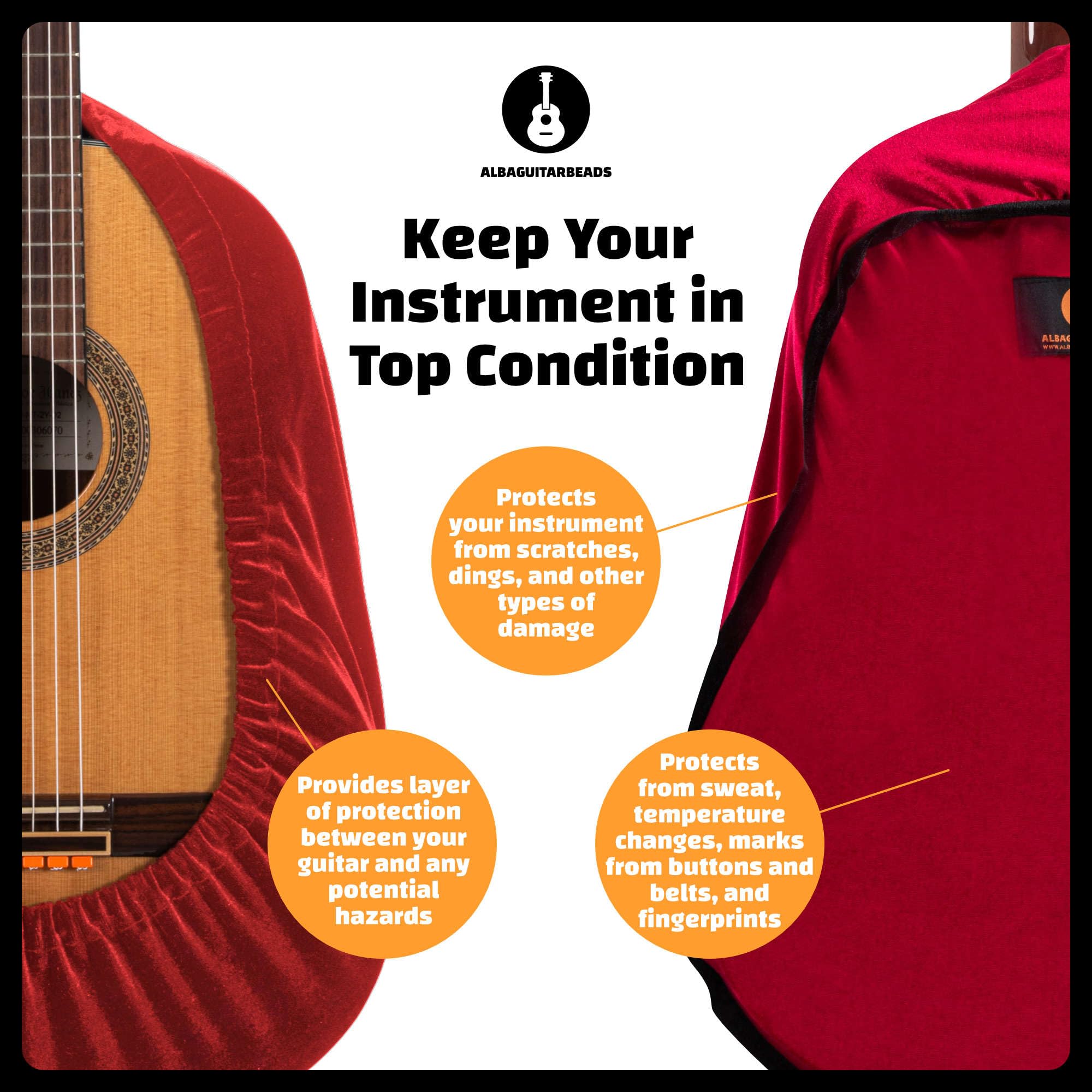 Alba Guitar Dust Cover - Involucro protettivo per chitarre classiche, cover in velluto antipolvere per chitarre acustiche e chitarre elettriche, Rosso