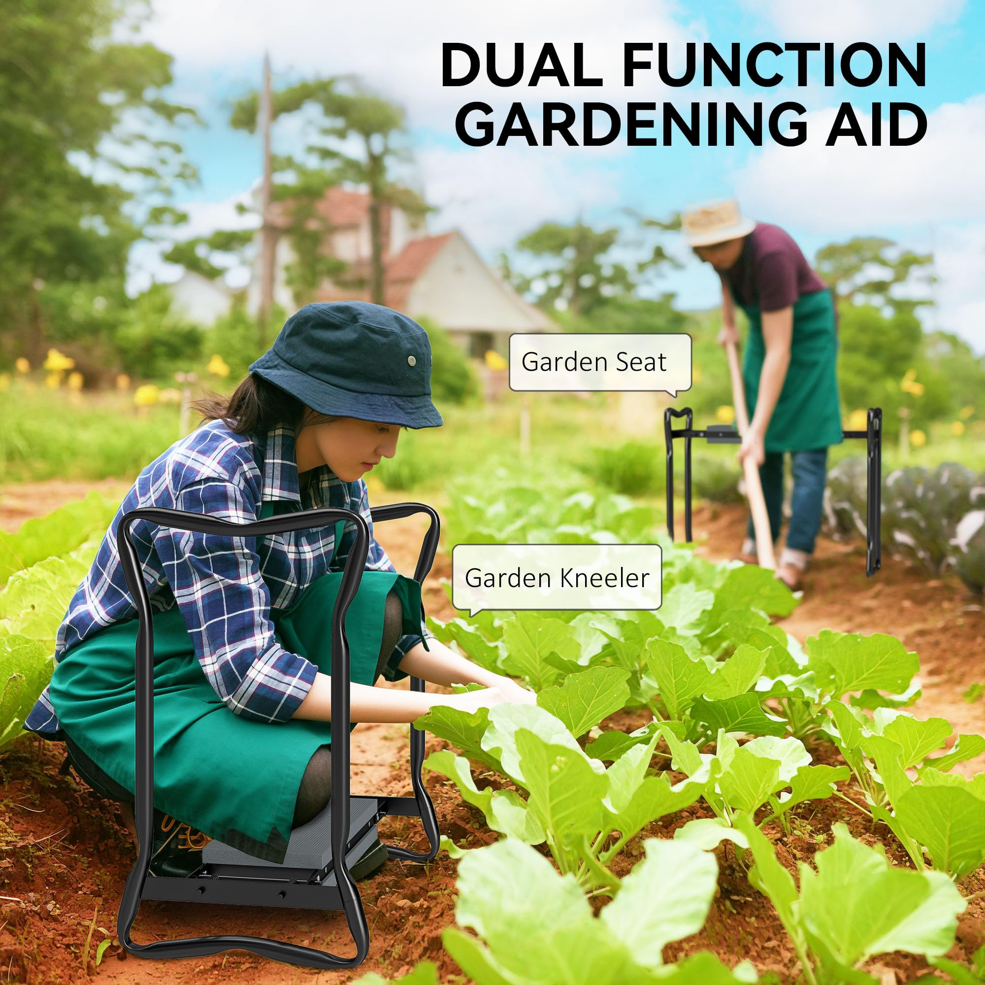 Outsunny 2 in 1 Garden Kneeler Seat, Kneeling Pad Support Bench, Foldable Knee Protector, Grey, 58 x 28 x 49 cm - Image 4
