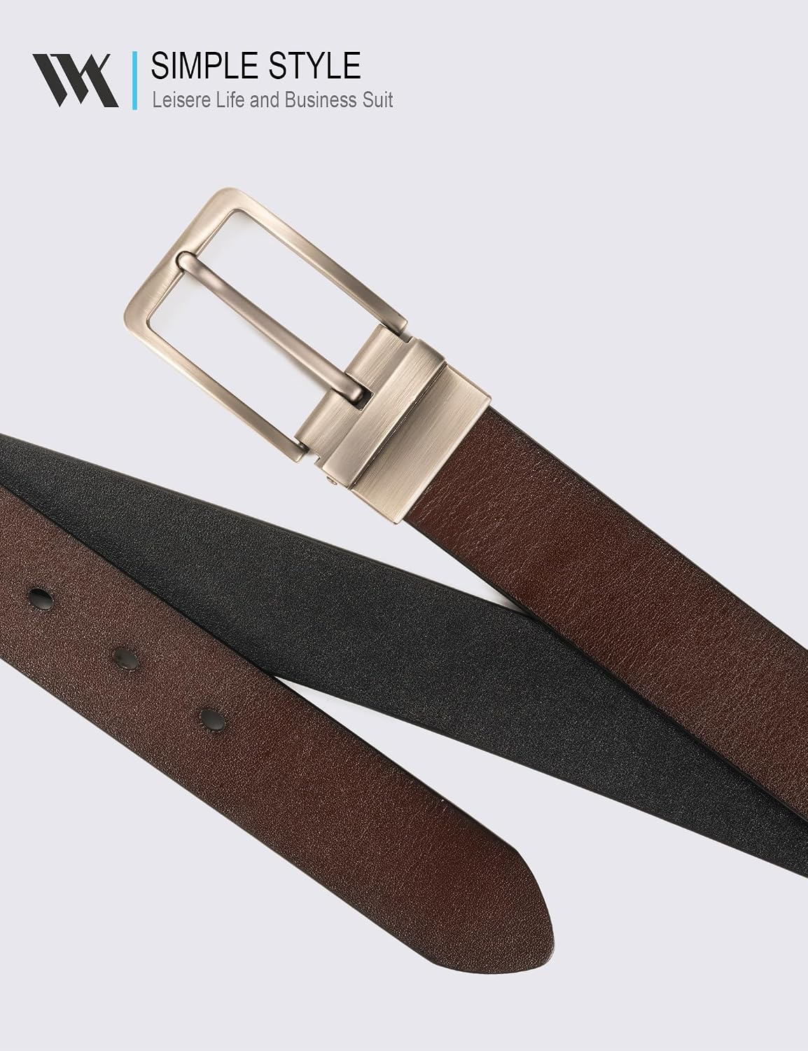 WOLFANT Two-in-One Reversible Leather Belt,100% Italian Full Grain Leather