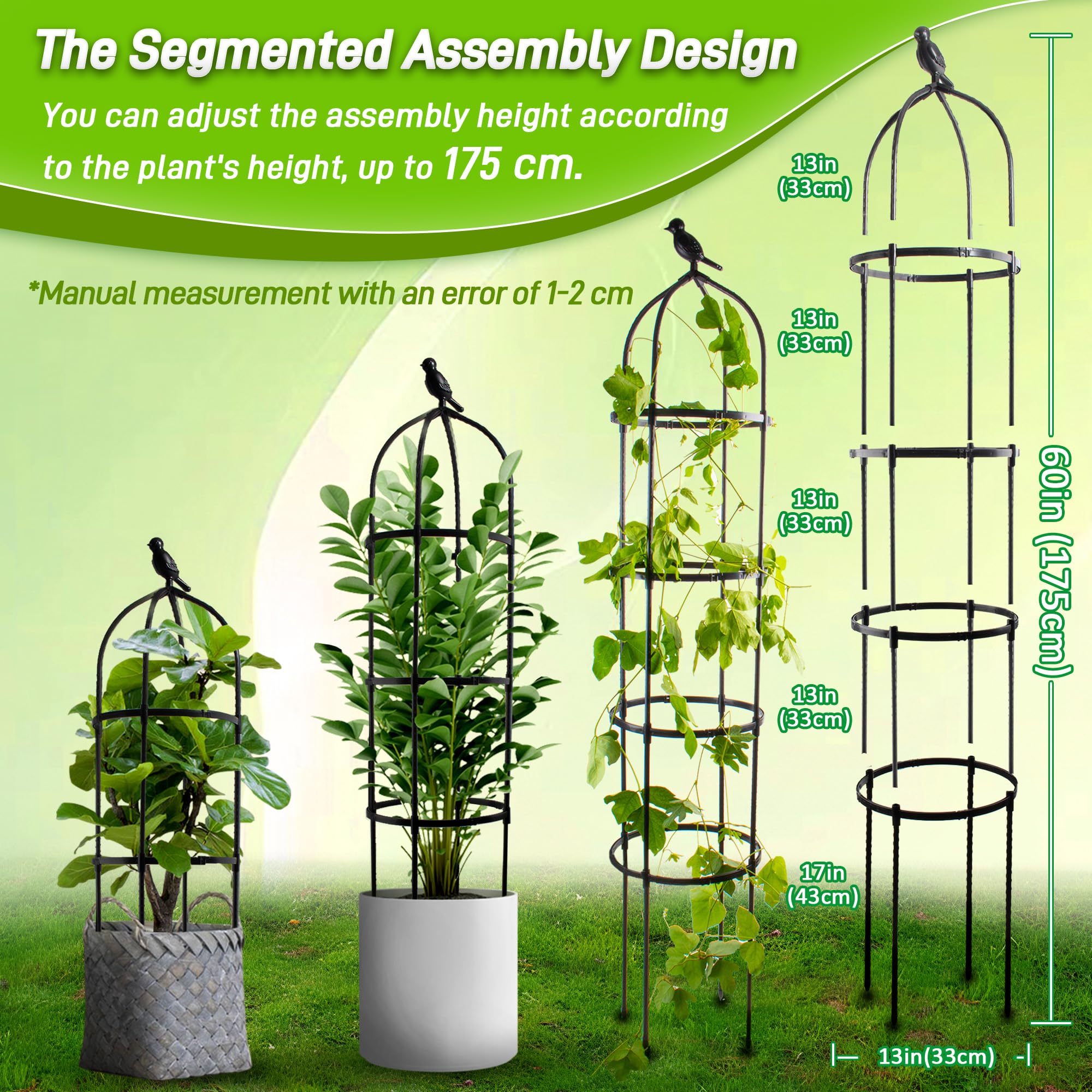 CHEOAR 175CM Obelisks Trellis for Climbing Plants 6FT Clematis Support Rose Trellis, Black, Metal & Plastic, Round, Modern - Image 2