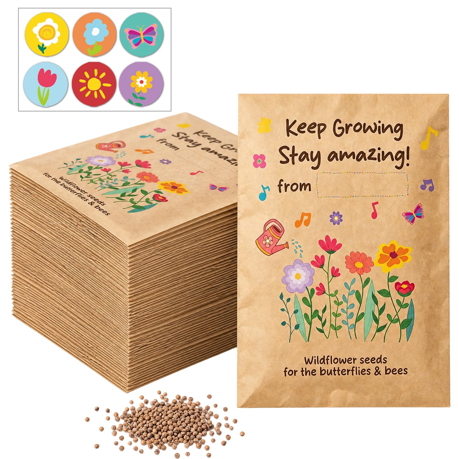End of Term Gifts for Children, 30 Pcs Wildflower Seed Packets with Seal Stickers (No Seeds Included) End of Year Gift for Students from Teachers School Leavers Class gifts