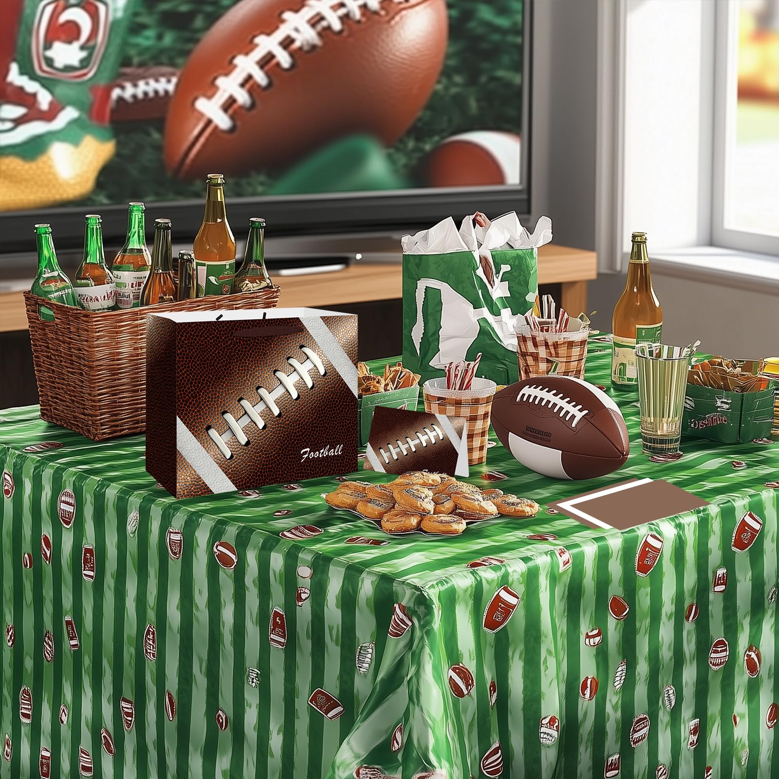 Jiaoiudi Football Party Bags with Tissue Paper Greeting Card Football Gift Bags Large with Handles Football Goodie Bags