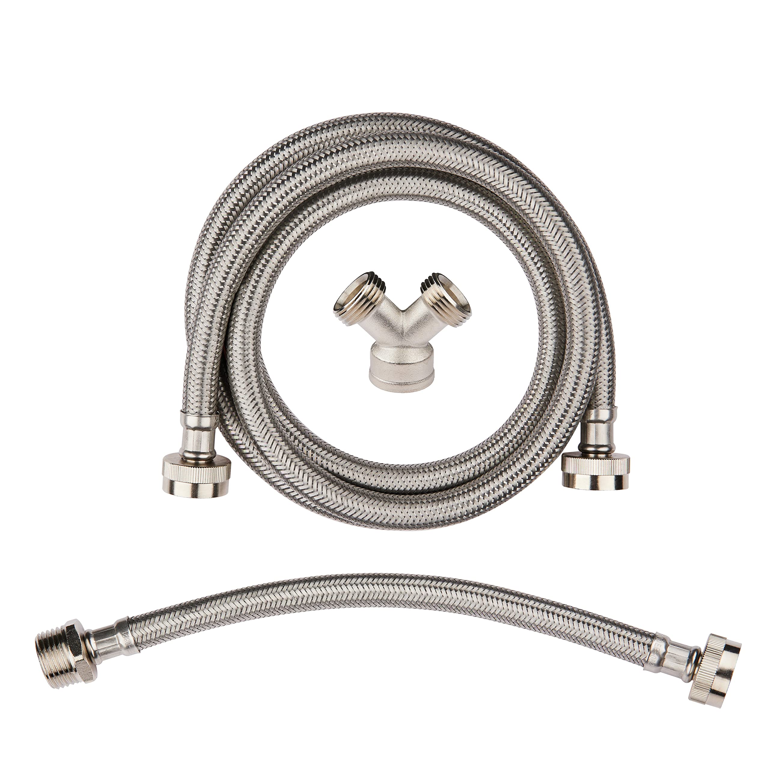 EFIELD Dampftrockner-Installationsset, Edelstahlschläuche, 1,8 m langer Schlauch mit 1,9 cm (3/4 Zoll) FHT 90-Grad-Winkel, 0,3 m Einlass und Y-Anschluss für Schlauchverteiler