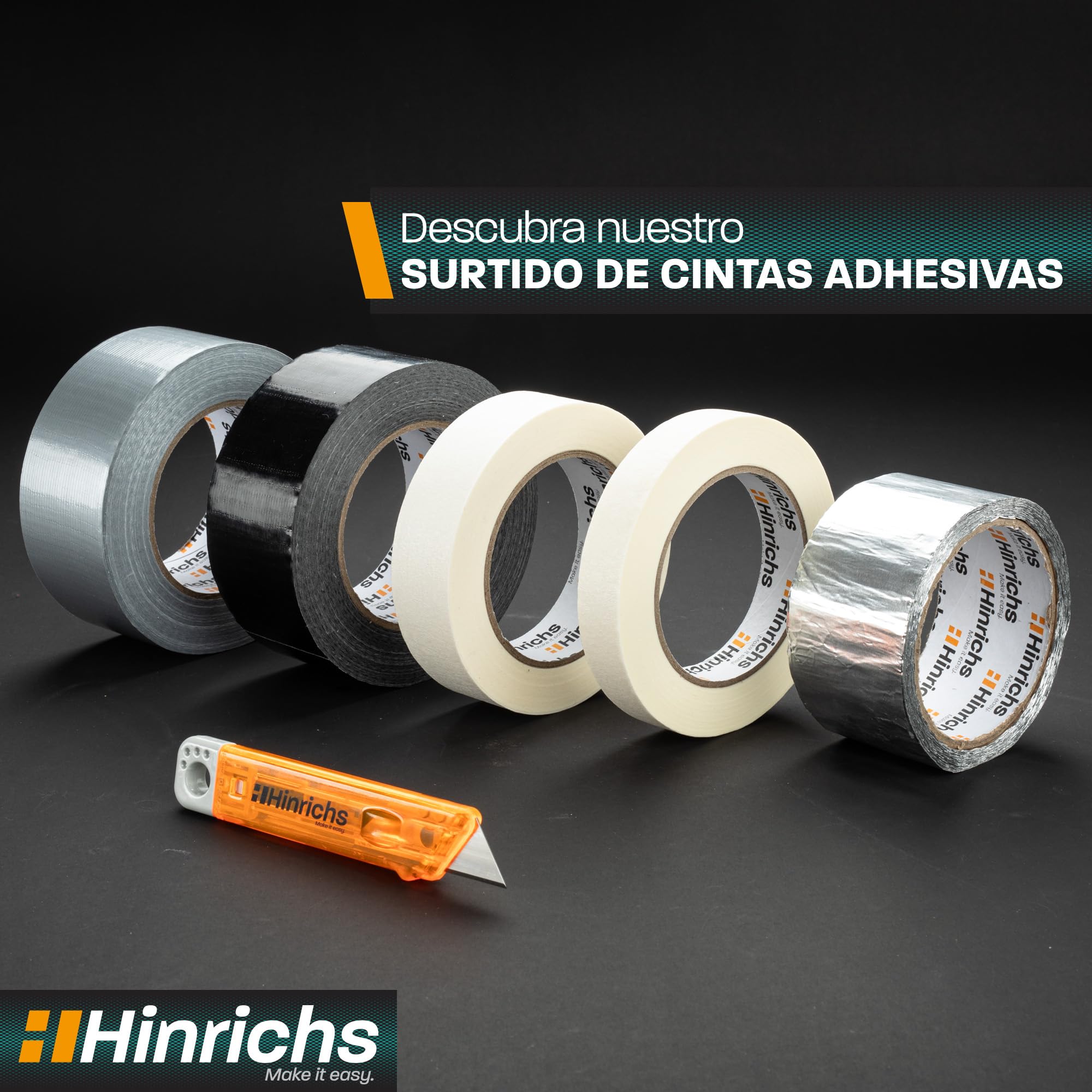 Hinrichs Cinta Americana Negra 4 Rollos 50m x 50mm – Cinta Adhesiva Impermeable y Extra Fuerte – Herramientas Lluvia y Reparaciones – Cinta Multiusos para Bricolaje, Embalajes y Uso Exterior Duradero