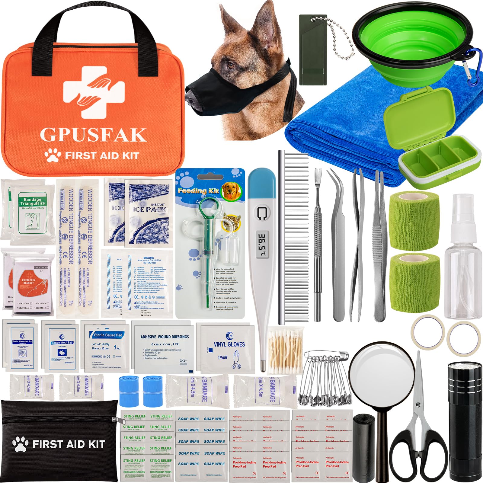 Pet First Aid Kit for Dogs and Cats - Pet Emergency Kit for Camping Hiking Traveling Hunting and Sports Orange