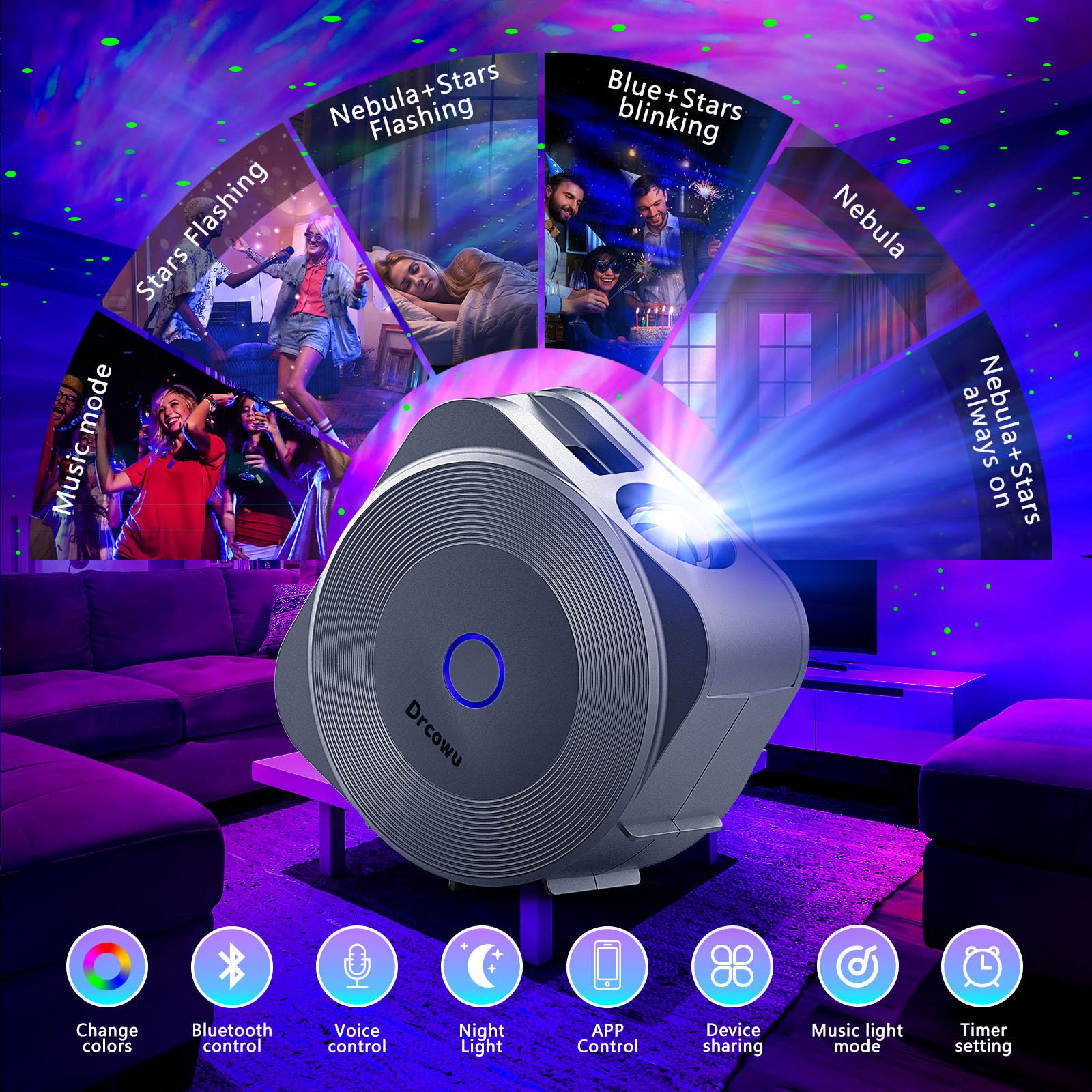 LED Galaxy Star Projecteur avec minuterie, Réglable pour Cadeau