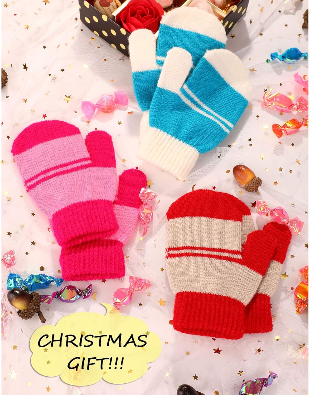 SATINIOR 3 Pairs Toddler Magic Stretch Mittens Little Girls Soft Knit Mitten Baby Boys Winter Knitted Gloves - Image 6