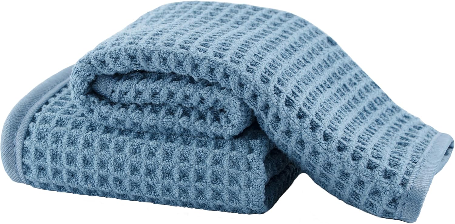 Microfiber Waffle Face Towels, 2 Pieces, Oversized, Soft, Absorbent, Fast Drying, Lint Free 430 GSM (Blue)