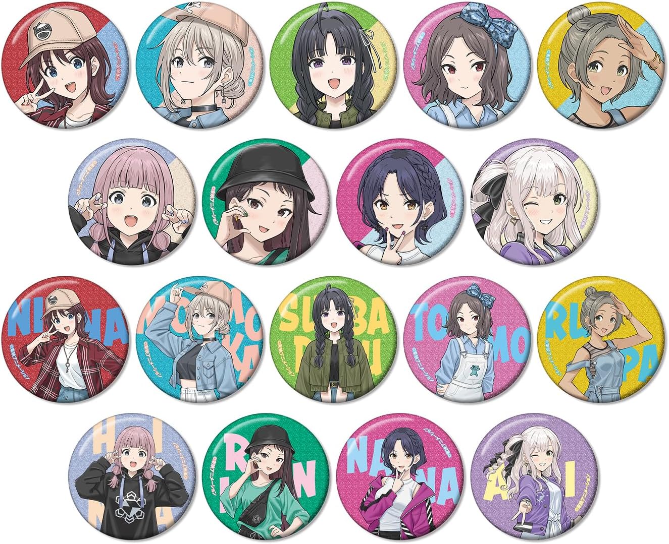 Girls Band Cry Drawn Plainwear Version Trading Glitter Tin Badges Box of 18