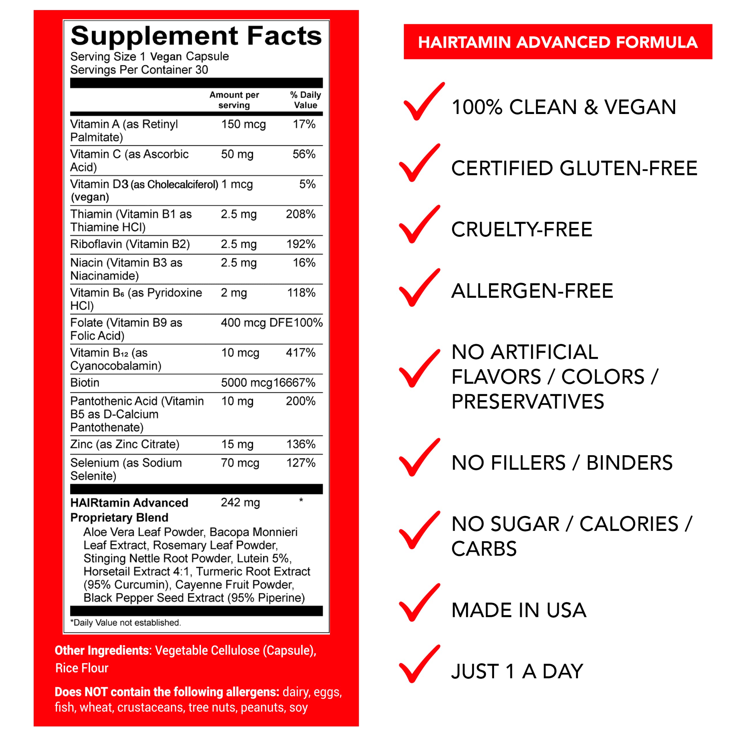 Buy HAIRtamin Vegan Hair Vitamins for Faster Hair Growth, 30 capsules