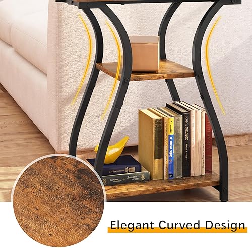 Miniatura 7 de Mesas auxiliares de 20 pulgadas, mesa auxiliar de 3 niveles junto al sofá, mesita de noche para dormitorio, mesa auxiliar con estante de