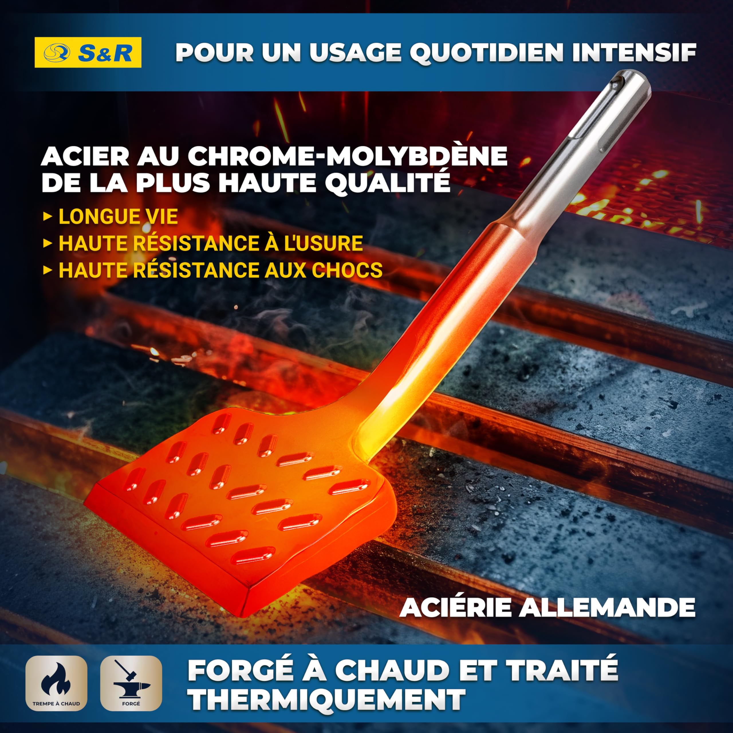 S&R Burin SDS PLUS Carrelage Burin Plat pour Carreleur 165 x 75mm Qualité Industrielle. Fabrication Allemande. Burin Perforatetur SDS-Plus