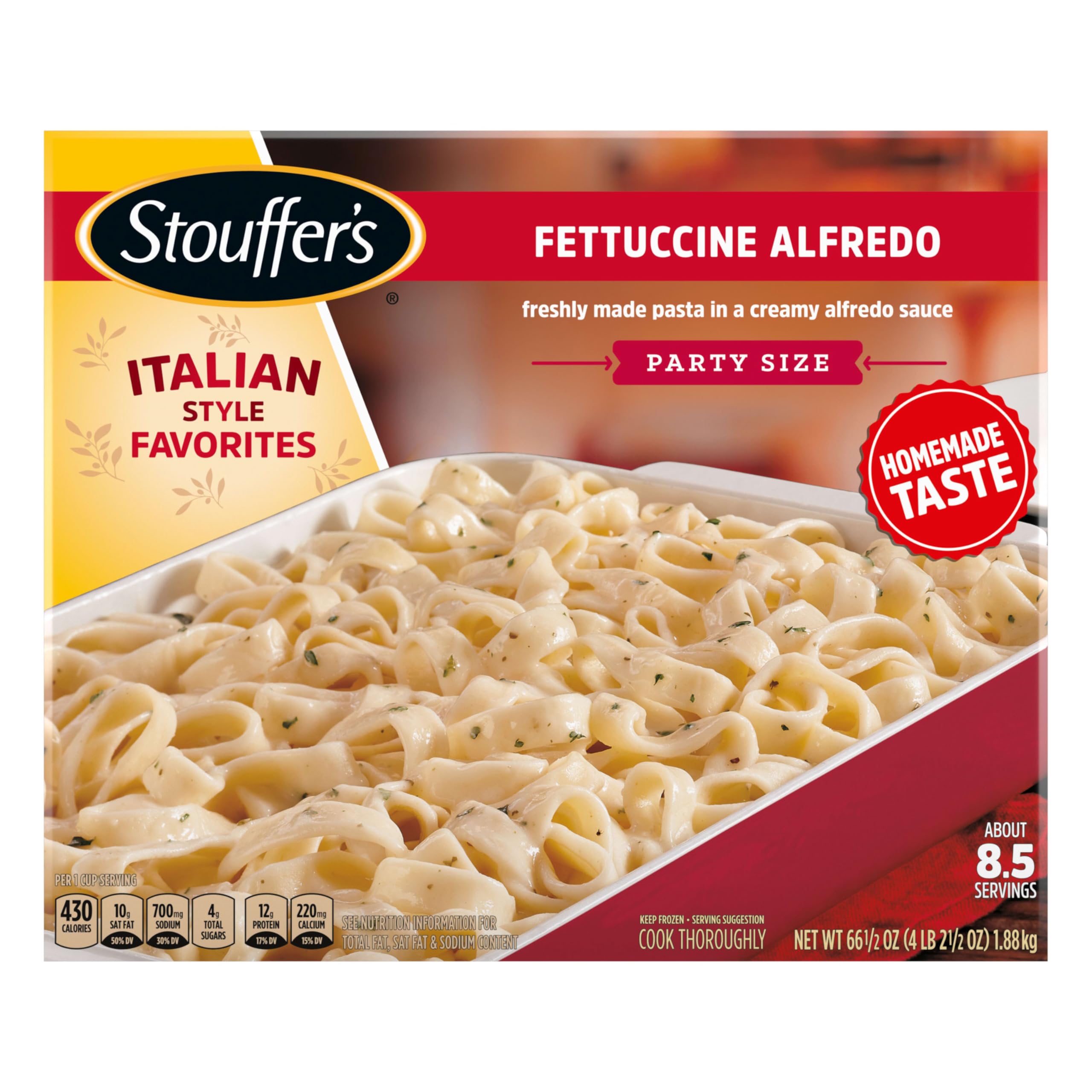 Stouffer's Fettuccini Alfredo (Party Size Dinner) 66 1/2 oz. – Freshly Made Pasta in a Creamy Alfredo Sauce