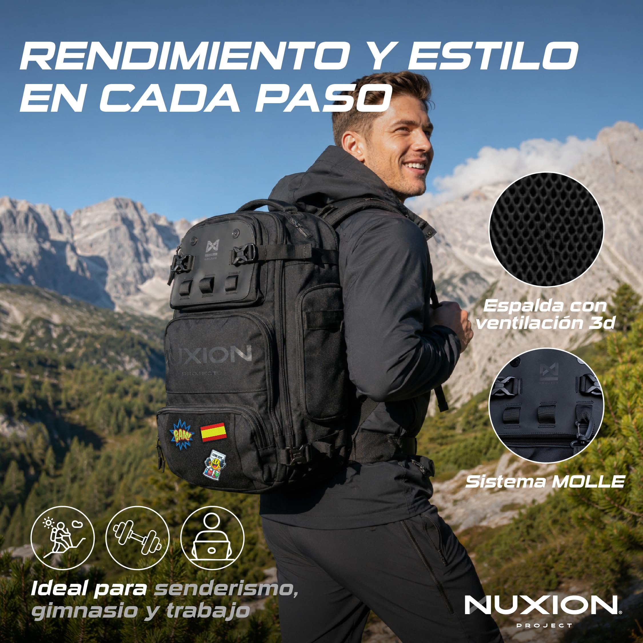 NUXION | Mochila Táctica 40L Impermeable con Zapatillero | Crossfit, Hyrox y Senderismo | Sistema MOLLE, +20 Compartimentos y Portátil 15,6" | Mochila Deportiva Unisex