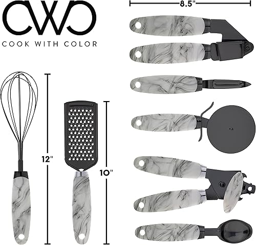 Vista 70 de COOK WITH COLOR juego de utensilios de cocina de acero inoxidable con revestimiento de cobre, con mangos suaves al tacto, 7 piezas Azul marino cobre