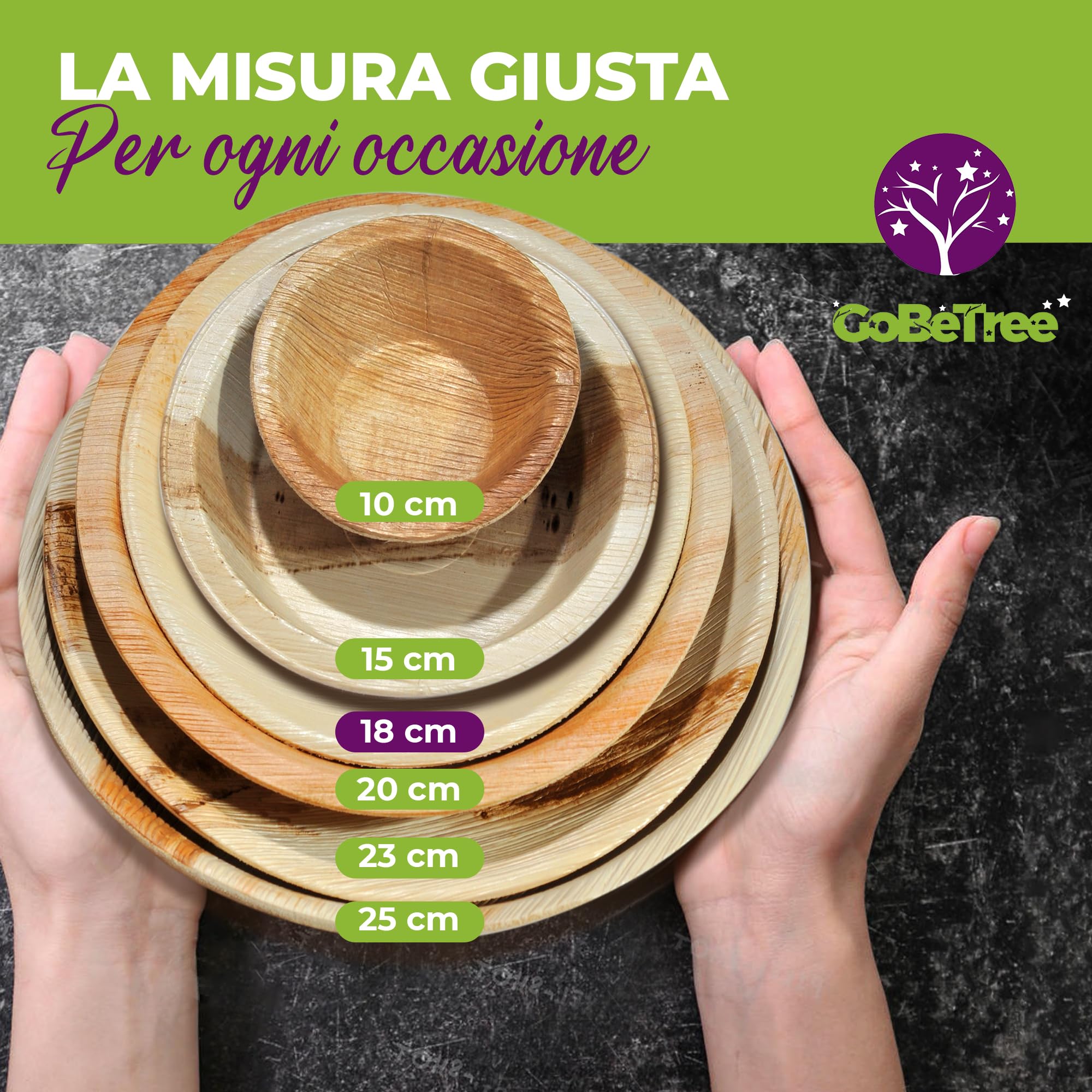 GoBeTree Piatti monouso in foglia di palma 24 piatti rotondi da 25 cm e 18 cm. Servizio da tavola per barbecue, picnic e festa di compleanno, simile al bambù, più forte dei piatti di carta