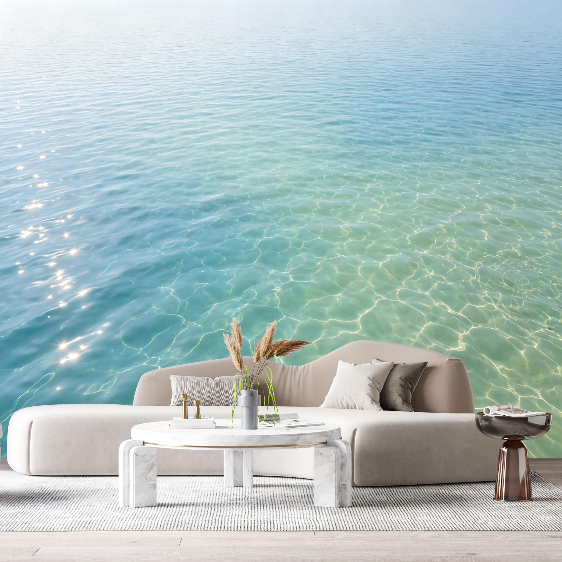 Custom Size Wall Murals Ocean Marine Water Surface Sunlight Reflection Coastal Blue Sea SelfAdhesive Wall Fabric Removable Large Wallpaper for Photo Living Room