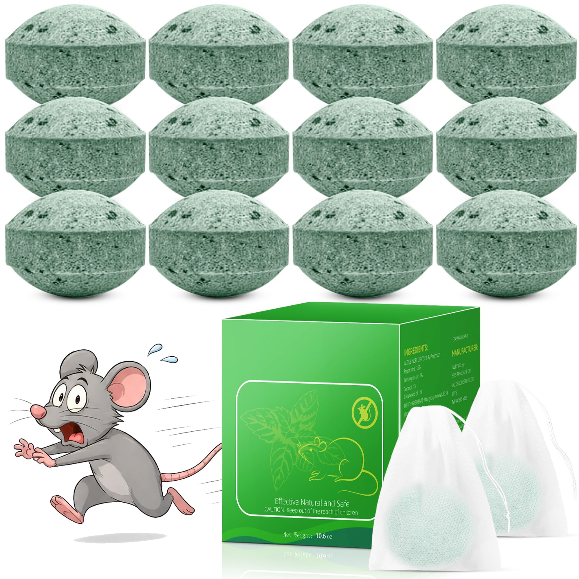 Febiaeu Peppermint Oil Rodent Repellent Balls, 12 Pack
