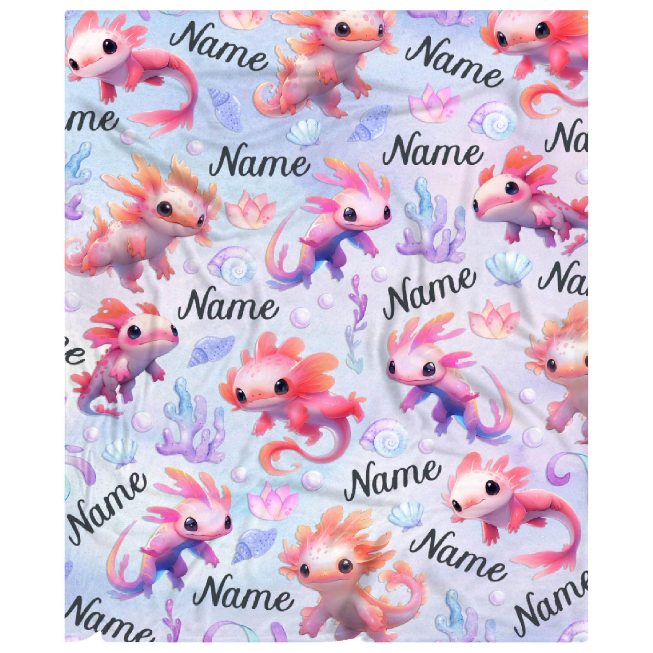 Cute Axolotls Custom Name Blanket Gifts for Girls Boys Women - Super Soft Cozy Warm Throw Sheet for Couch Bed Sofa Office Decor All Season 50"x60" for Teens
