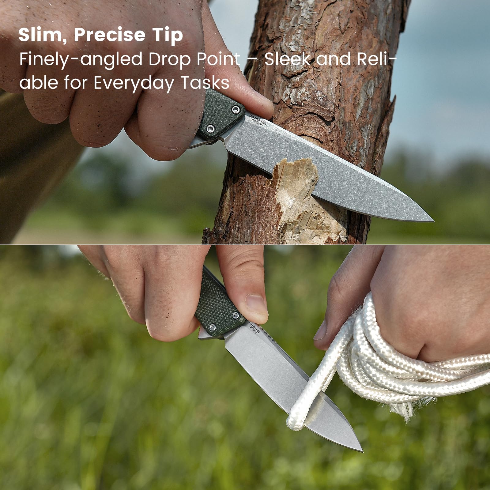 OKNIFE AION Folding Pocket Knife, 3.53-Inch 14C28N Steel, Durable Handle with Deep Carry Pocket Clip, Rail Lock EDC Knife Ideal for Camping Hiking Hunting (Green Micarta)