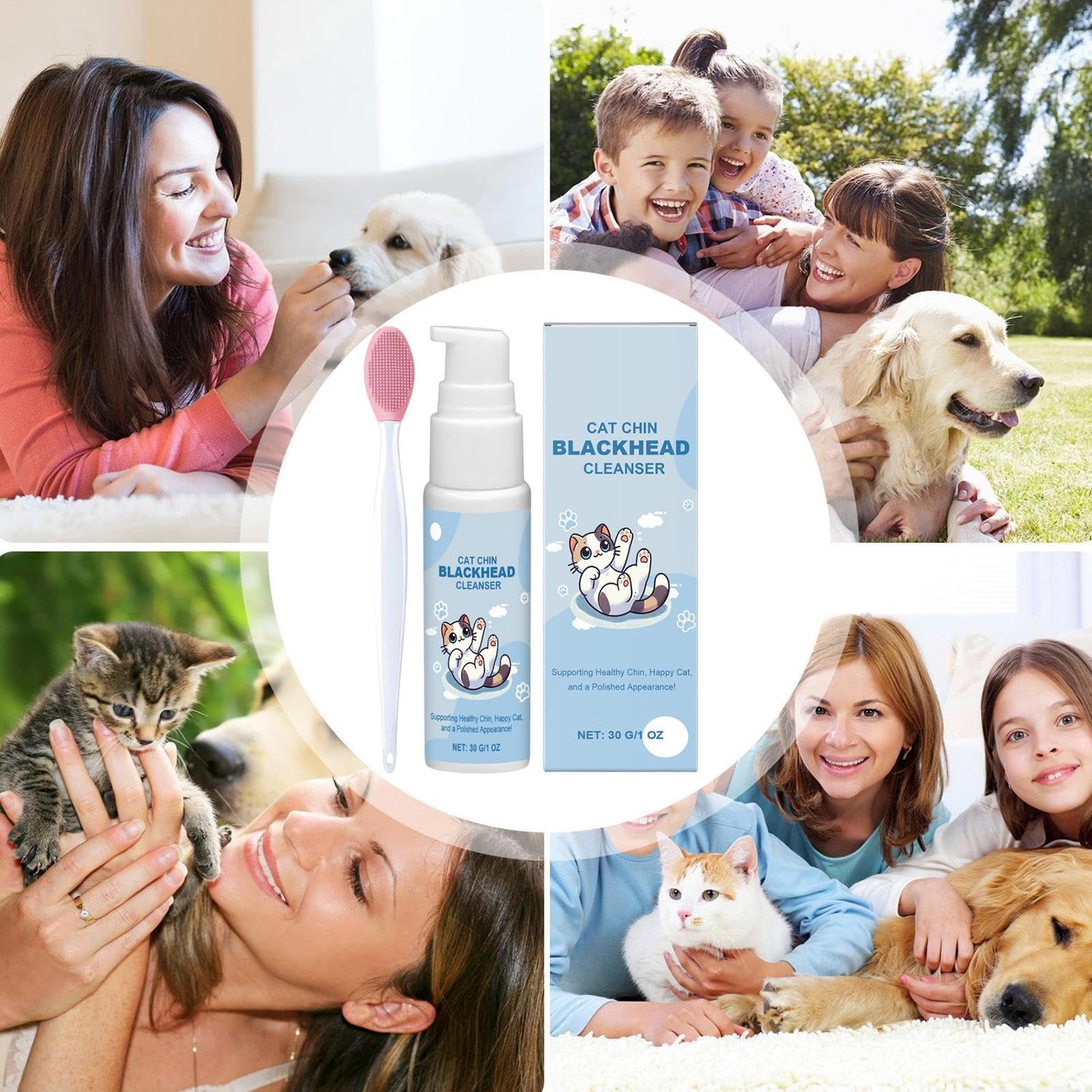 Crème pour l'acné de chat - 30 g - Kit de soins pour le menton et le menton - Avec brosse de nettoyage pour acné de chat - Élimine en douceur les points noirs - Nourrit l'animal de chat