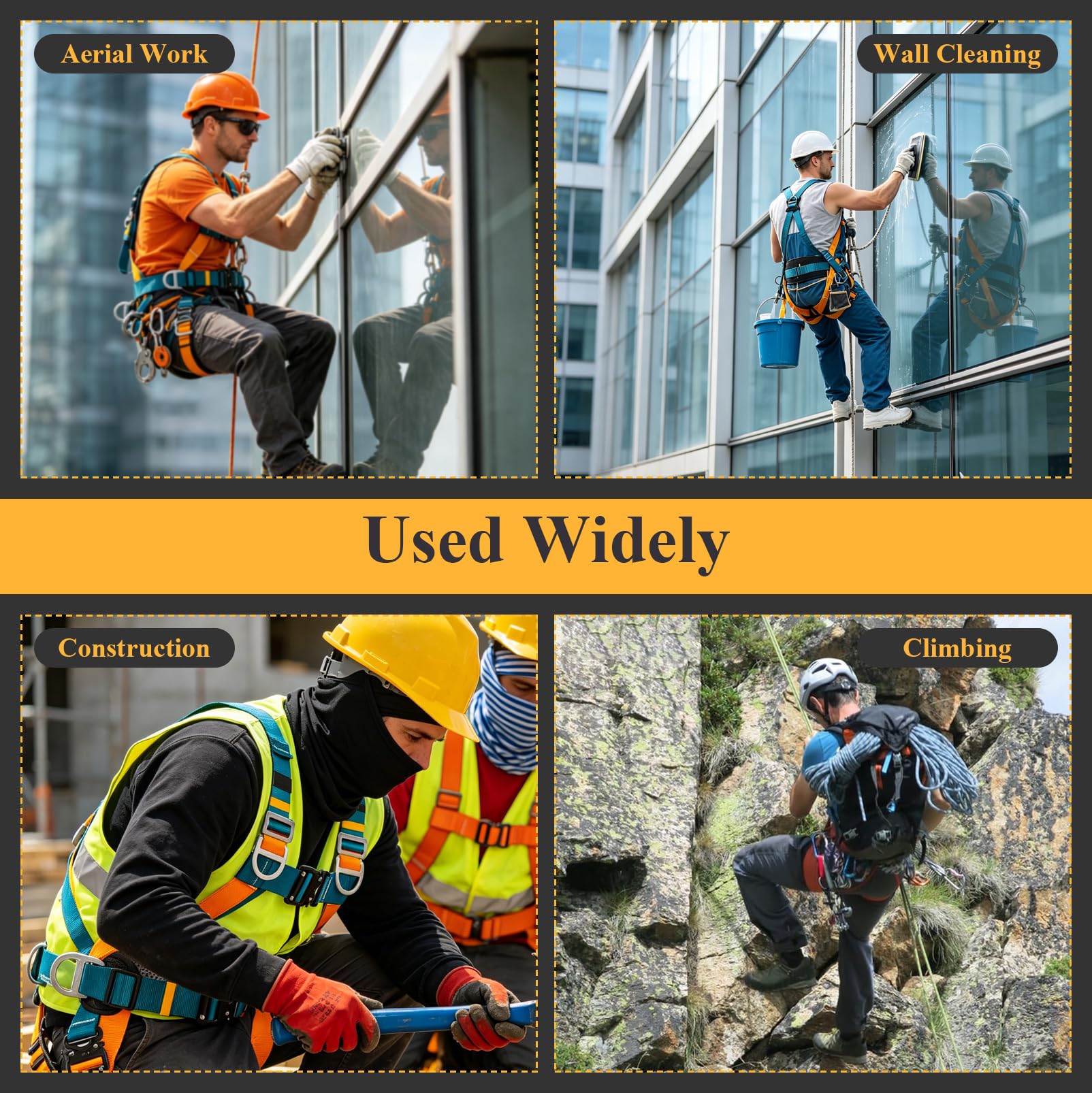 Arnes de seguridad trabajo en altura con cordones, arnes de protección anticaídas de seguridad, con 2 hebillas grandes y 2 cordones de 2 m, carga de 140 kg, para trabajos aéreos, escalada, hombres