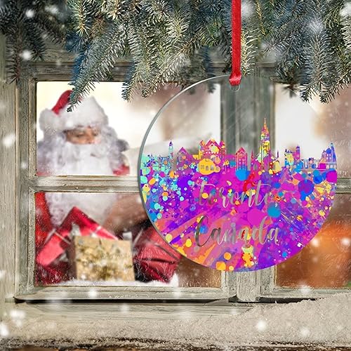 Miniatura 5 de Canadá Toronto Adorno colgante de Navidad Canadá Toronto Arte de acuarela paisaje urbano acrílico colgante colgante recuerdo colorido paisaje de