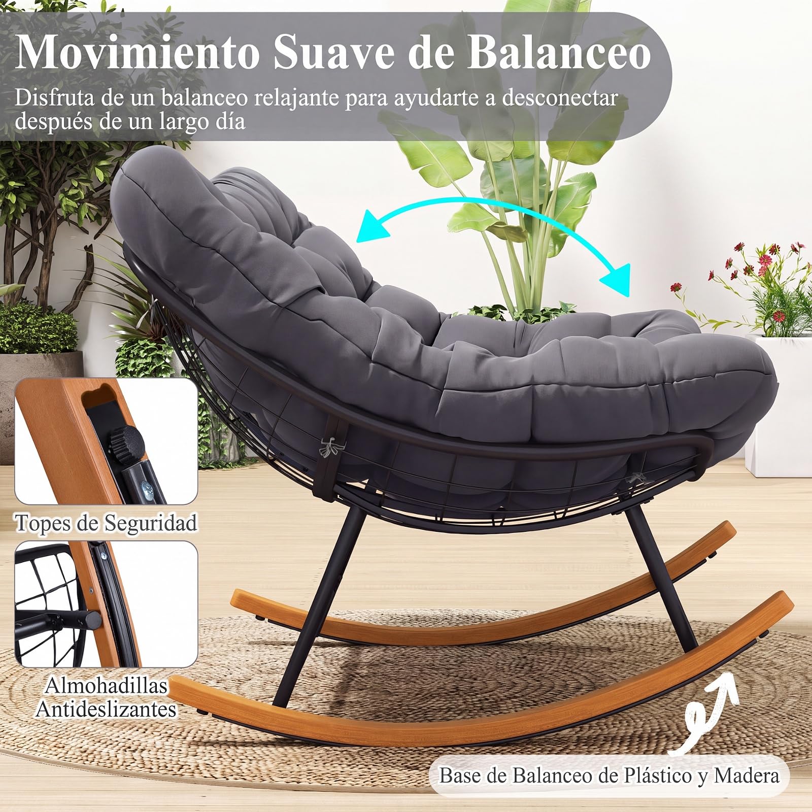 COSTWAY Silla Mecedora Doble Cojín Acolchado, Butaca Salón XXL (Oscuro)