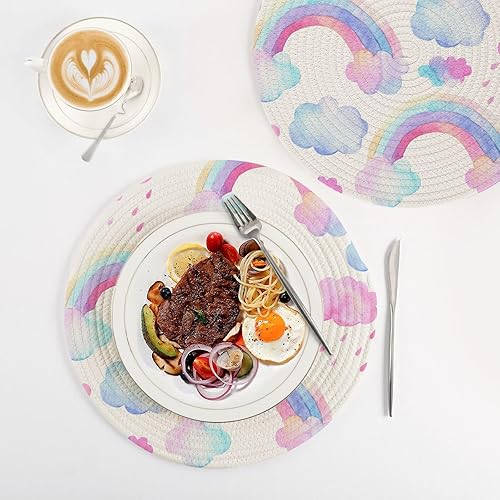 Miniatura 4 de 3 piezas de salvamanteles de cocina con bonito patrón arco iris, rosa, azul, para ollas y sartenes calientes, tejido de hilo de algodón de 15