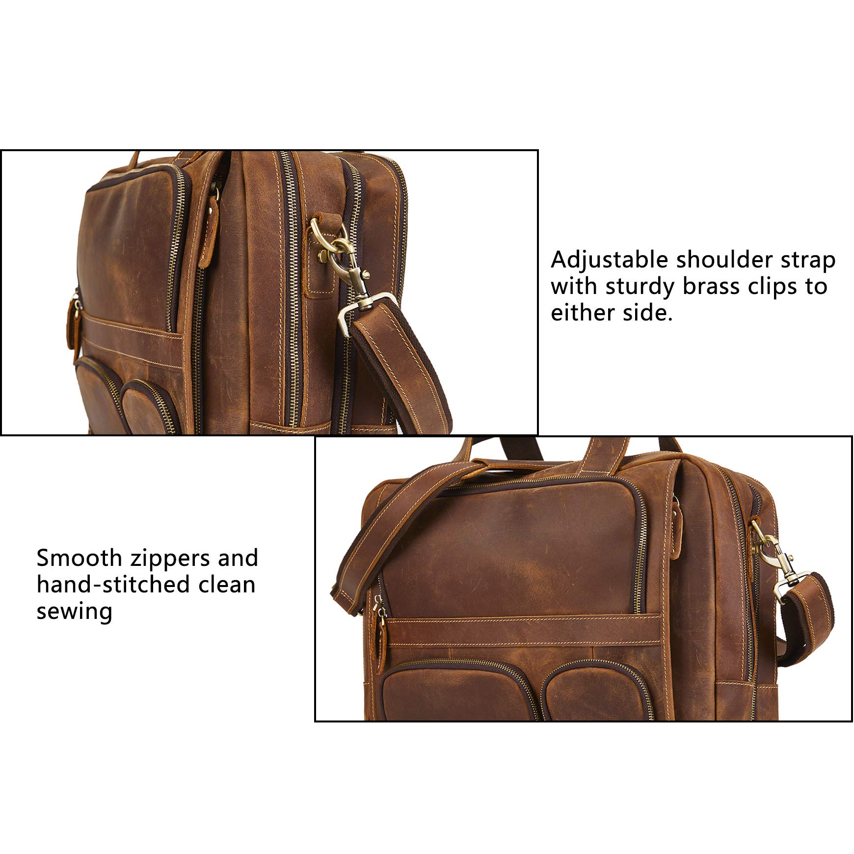 Maletín de cuero genuino para hombre Bolso bandolera para portátil de 15,6" Vintage bolso para negocios/viajes