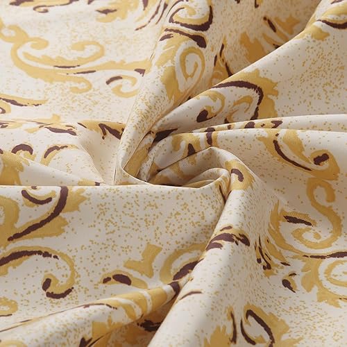 Miniatura 2 de Cortina de ducha larga de tela, cortinas de ducha con estampado de damasco de cachemira de vino y amarillo dorado, cortinas de baño impermeables, 72